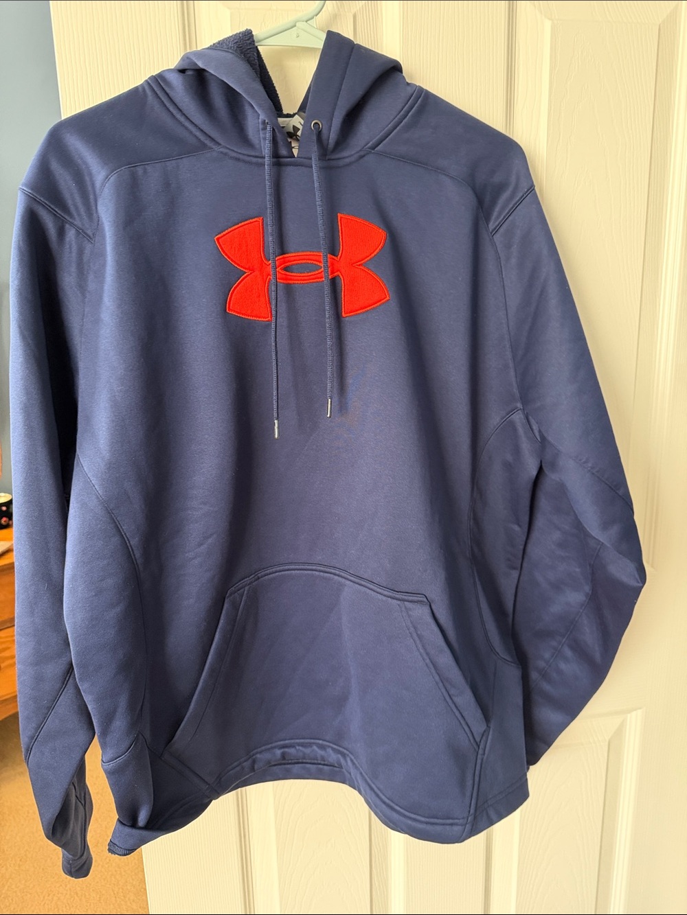 Under Armour Navy Pullover Hoodie with Orange Logo